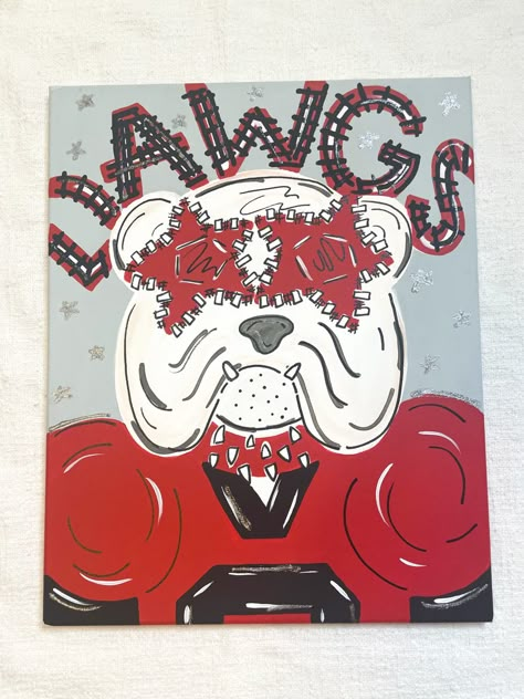 Preppy Painting Uga, Georgia Bulldog Painting Easy, Georgia Bulldogs Painting, Charcuterie Painting, Uga Wallpapers, Cute Preppy Paintings, Uga Painting, College Painting Ideas, Uga Game Day