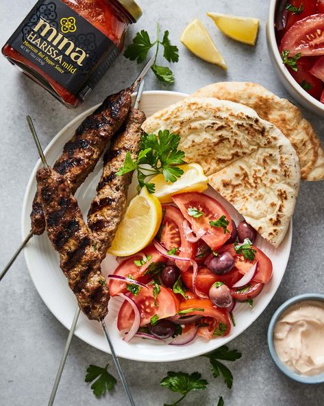 Moroccan Kefta Kebab Harissa Shakshuka, Moroccan Kefta, Recipe Lebanese, Recipes Rice, Preserved Lemons, Moroccan Food, Ripe Tomatoes, Tomato Salad, Virgin Olive Oil