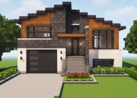 minecraft mooie vila / boshuis Cool Minecraft House Ideas Easy, Black Minecraft House, Minecraft Flat World Ideas, Minecraft Building Ideas Modern, Minecraft Designs Houses, Ideas Para Casas En Minecraft, Minecraft Large House, Minecraft House Ideas Modern, Modern Minecraft Builds