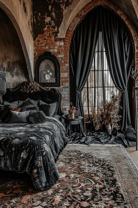 Gothic Bathroom Ideas, Goth Bedroom Ideas, Gothic Bedroom Ideas, Whimsy Goth Bedroom, Gothic Bathroom, Goth Houses, Goth Bedroom, Gothic Bedroom, Halloween Bedroom