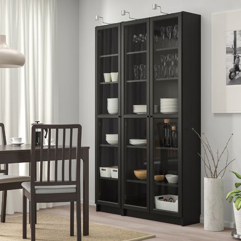 Billy Oxberg Bookcase, Oxberg Bookcase, Billy Oxberg, Hallway Gallery, Ikea Inspiration, Bookcase With Glass Doors, Ikea Billy Bookcase, Ikea Billy, Billy Bookcase