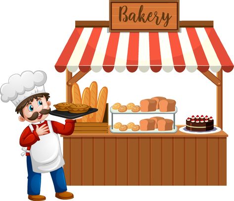 Download the Front of bakery shop with baker isolated on white background 2062885 royalty-free Vector from Vecteezy for your project and explore over a million other vectors, icons and clipart graphics! Shopping Pictures, Bakery Interior, Shopping Clipart, Baker Shop, Kindergarten Learning Activities, French Bakery, Kids Poems, Bakery Logo, Bakery Shop