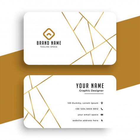 Elegant white and gold business card tem... | Premium Vector #Freepik #vector #business-card Logo Dental, Business Card Icons, Elegant Business Cards Design, Luxury Business Card, Yellow Business Card, Business Cards Layout, Free Business Card Templates, Graphic Design Business Card, Gold Business Card