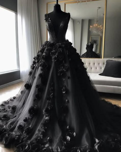 Gothic Ballgown Aesthetic, Black Ballgown Victorian, Fairy Gothic Wedding, Black Fairytale Wedding Dress, Goth Fairy Dress, Black Princess Wedding Dress, Gothic Lace Dress, Black Princess Dress Ball Gowns, Black Fairy Wedding