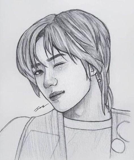 Txt Beomgyu Drawing, Beomgyu Drawing Pencil, Txt Drawings Pencil, Beomgyu Sketch, Beomgyu Drawing, Txt Drawings, Pop Drawing, Practice Sketching, Cool Pencil Drawings