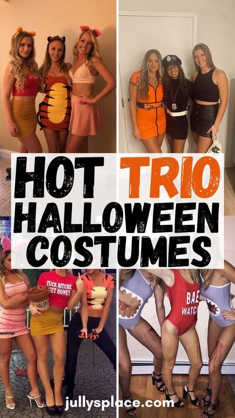 Gather your friends and get ready to rock these 29 amazing trio Halloween costumes! Perfect for making a memorable entrance, these group looks are fun, creative, and sure to be a hit at any party. trio halloween costumes | trio halloween costumes women | trio halloween costumes funny | trio halloween costumes cute | trio halloween costumes scary | trio halloween costumes disney | trio halloween costumes aesthetic | trio halloween costumes iconic | easy trio halloween costumes | trio halloween co Hot Trio Halloween Costumes, Creative Group Costumes, Most Popular Halloween Costumes, Trio Halloween Costume Ideas, Best Group Halloween Costumes, Trio Halloween Costume, Trio Costumes, Characters Halloween, Popular Halloween Costumes