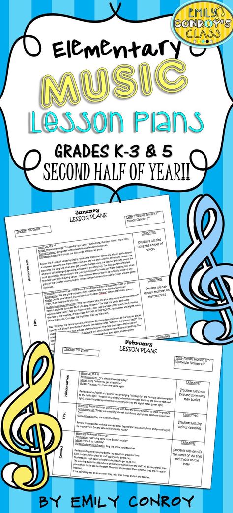 Elementary Music Lessons Plans-These plans are creative and concise and cover the months January through May. They include lessons, games, and activity ideas for a variety of musical concepts! Kindergarten Music Lessons, Piano Tips, Music Lesson Plan, Music Lesson Plans Elementary, Kindergarten Music, Homeschool Music, Music Lessons For Kids, Elementary Music Lessons, Elementary Music Education