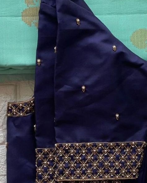 💙 Refined Navy Blue Embroidered Blouse for Special Events 💙 Elevate your style with the Refined Navy Blue Embroidered Blouse, a perfect choice for weddings, festive occasions, and elegant gatherings. This stunning piece combines traditional craftsmanship with modern design. ✨ Key Features: Fabric: Premium Raw Silk / Cotton Silk Sizes Available: 32, 34, 36, 38, 40, 42, 44, 46 Colors: Blue, Black, Red, Green, Pink, Yellow, Lavender, Gold Price: 1800 INR Contact: 96404 90158 for orders an... Khatali Work Blouse Designs New, Simple Aari Designs For Blouse, Very Simple Aari Work Blouse Design, Lengha Blouse Designs, Simple Aari Work, Blouse Designs Catalogue, Aari Design, Model Blouse Designs, Latest Blouse Designs Pattern