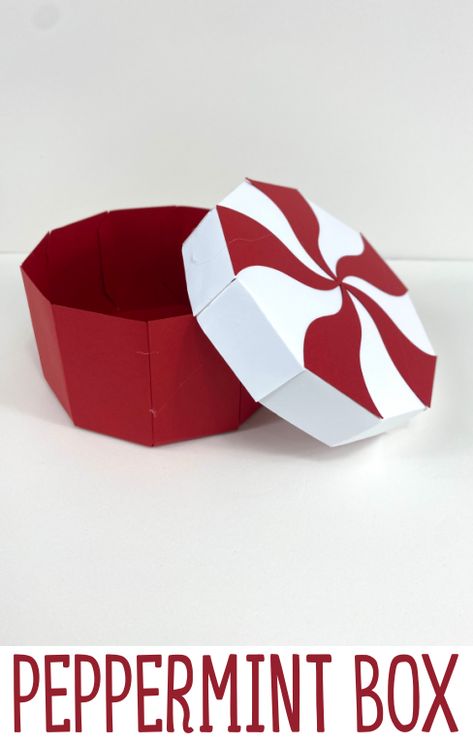 This adorable 3D box looks just like striped peppermint candy! These little paper boxes are perfect for holding candies, gift cards, and other small gifts. Our candy-shaped boxes make a sweet holiday gift for a neighbor, coworker, or teacher. Diy Treat Boxes Template, Candy Box Ideas Diy, Cake Pucks, Treat Box Template, Candy Box Template, Christmas Treats Boxes, Diy Recycled Projects, Box Maker, Beginner Crafts