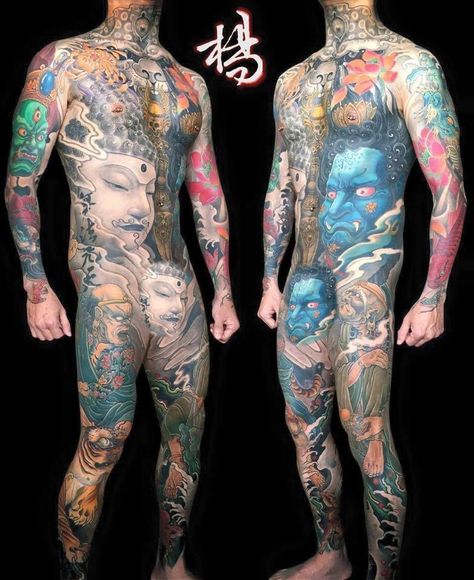 Full Tattoo, Full Back Tattoos, Male Pose Reference, Body Suit Tattoo, Body Tattoo, Full Body Tattoo, Samurai Tattoo, Face Tattoos, Japanese Tattoo Art