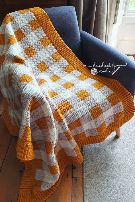 Crochet Gingham, Hooked By Robin, Gingham Blanket, Plaid Crochet, Crochet Blanket Designs, Crochet Blanket Afghan, Crochet Throw Blanket, Crochet Patterns Free Blanket, Crochet Fashion Patterns