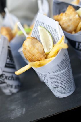 Fish And Chips Appetizer, Fancy Fish And Chips, Fish And Chip Cones, Fish And Chips Wedding, Wedding Fish And Chips, Fish And Chip Canapes, Fish N Chips Photography, Graze Tables, Fish Fry Party