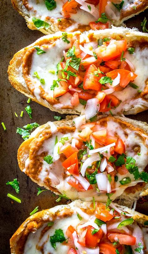 Molletes (Mexican Bean and Cheese Sandwiches) | Mexican Please Hispanic Dishes, Mexican Appetizers, Traditional Mexican Food, Hispanic Food, Tex Mex Recipes, Cheese Sandwich, Grilled Cheese Sandwich, Cheese Sandwiches, Mexican Dishes