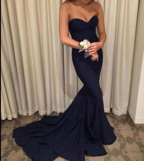 Sweep Train Prom Dress, Navy Prom Dresses, Prom Dress With Train, Navy Blue Prom Dresses, Mermaid Bridesmaid, Winter Formal Dresses, Modest Prom, Prom Dresses 2018, Satin Evening Dresses