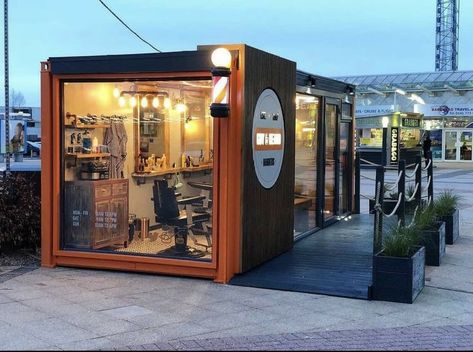 Shipping Container Shop, Barbershop Design Interior, Container Coffee Shop, Barber Shop Interior, Ecological House, Container Cafe, Barbershop Design, Barber Shop Decor, Cafe Shop Design