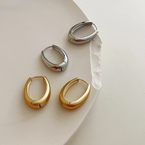 Our best selling geo oval hoops have been restocked! Be First, Color Options, Hoop Earrings, Trending Outfits, Unique Jewelry, Handmade Gifts, Silver, Gold, Color