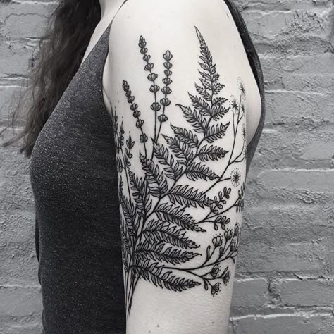 Colonial Tattoos, Floral Greenery Tattoo, Flowers And Ferns Tattoo, Fern Forearm Tattoo Women, Nature Tattoos Aesthetic, Inner Arm Tattoo Cover Up, Nature Tattoo Shoulder, Nature Theme Tattoo, Nature Hip Tattoo