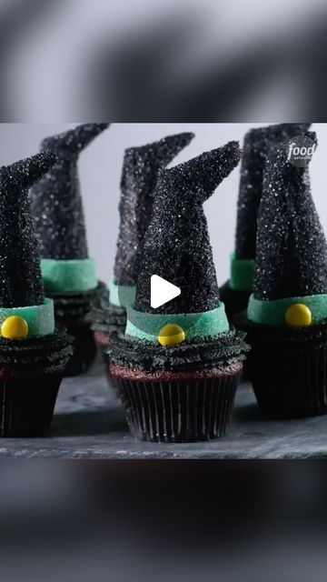 Food Network on Instagram: "Decorated ice cream cones make an adorably scary topper for these sweet cupcakes 🧁

Get more Halloween treat inspo on #HalloweenBakingChampionship, Mondays @ 9|8c, or stream on @StreamOnMax and @DiscoveryPlus!

Get the recipe through our link in bio." Halloween Cupcakes In Ice Cream Cones, Witches Hat Dessert, Witches Hat Cupcakes Recipe, Witch Hat Cake Pops, Halloween Cupcakes Witches Hat, Sweet Cupcakes, Fall Treats, Ice Cream Cone, Halloween Treats