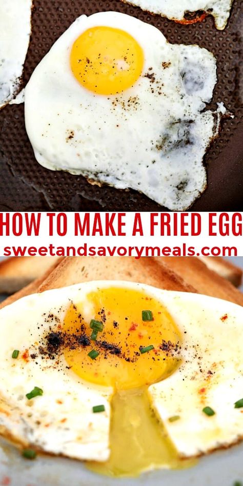 The fried eggs recipe is a favorite breakfast staple everywhere as it is so quick and easy to prepare. How To Cook Fried Eggs, Make Ahead Fried Eggs, How To Cook A Fried Egg, Fried Egg Over Easy, Crispy Fried Egg, Fried Egg Breakfast, Fried Egg Recipes, Perfect Fried Egg, Easy Breakfast Brunch