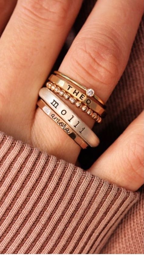 tagyoureitjewelry • Original Audio Mothers Ring Stackable, Stackable Name Rings, Sentimental Gifts For Mom, Mom Jewelry Personalized, Meaningful Christmas Gifts, Lily Ring, Ring Stacks, Personalized Memorial Gifts, Design Your Own Ring