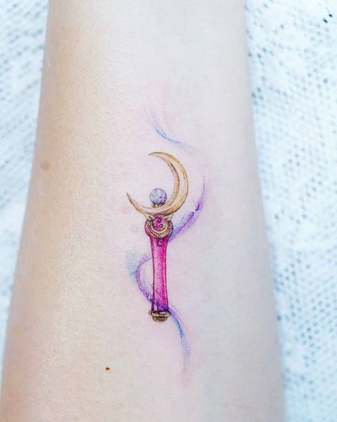 Moon stick. Stick Tattoo, Wand Tattoo, Sailor Moon Tattoo, Cute Small Tattoos, Matching Tattoo, Large Tattoos, Badass Tattoos, Feminine Tattoos, Little Tattoos