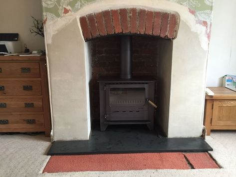 Brick Arch Fireplace, Arch Fireplace, Brick Arch, Log Burner, Country Cottage, Arch, New Homes, Fireplace, Cottage