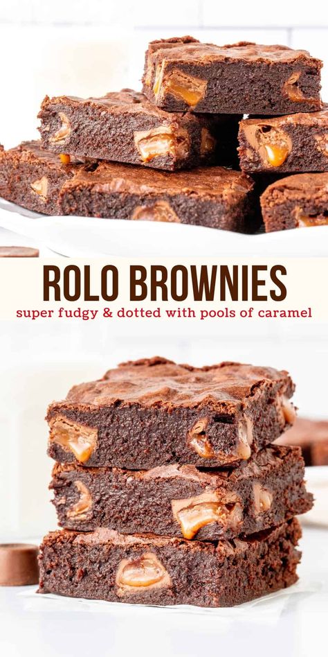 Rolo Brownies, Rolo Chocolate, Brownies Caramel, Simple Family Meals, Chocolate And Caramel, Types Of Desserts, Caramel Brownies, Homemade Brownies, No Bake Brownies