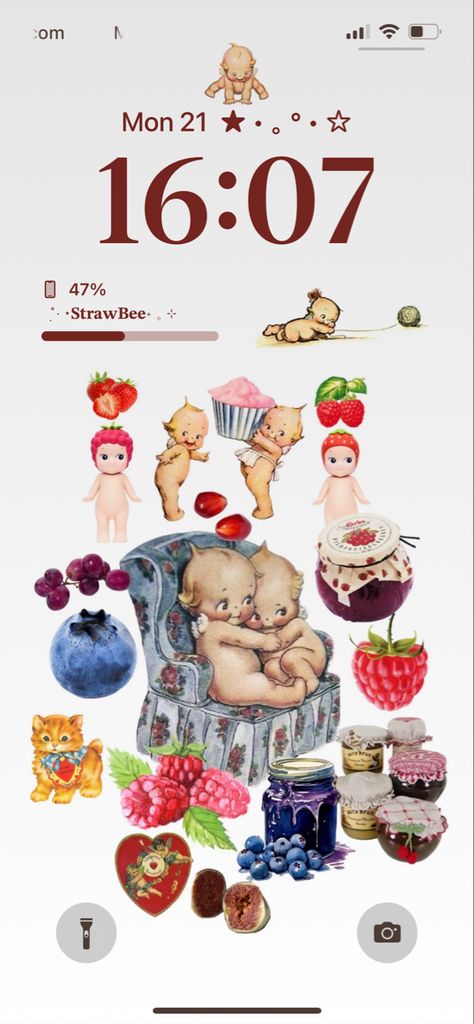 Vintage kewpie aesthetic iphone background jam berries strawberry coquette Kewpie Wallpaper Iphone, Sonny Angel Lockscreen, Kewpie Wallpaper, Sonny Angel Wallpaper, Aesthetic Lock Screen, Homescreen Setup, Bendy Y Boris, Home Lock Screen, Angel Wallpaper