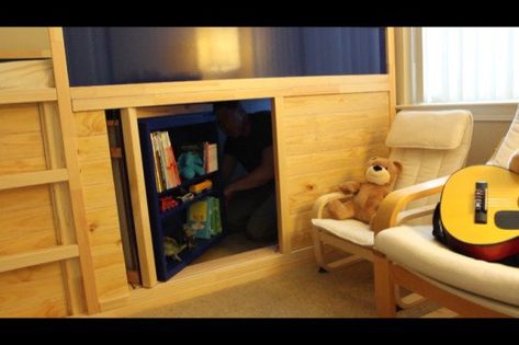 Kura transformed into Bed / Play Structure combo Diy Seng, Secret Room Doors, Boys Beds, Diy Kids Bed, Descendants Clothes, Room Under Stairs, Convertible Toddler Bed, Ikea Style, Wall Shelving Units