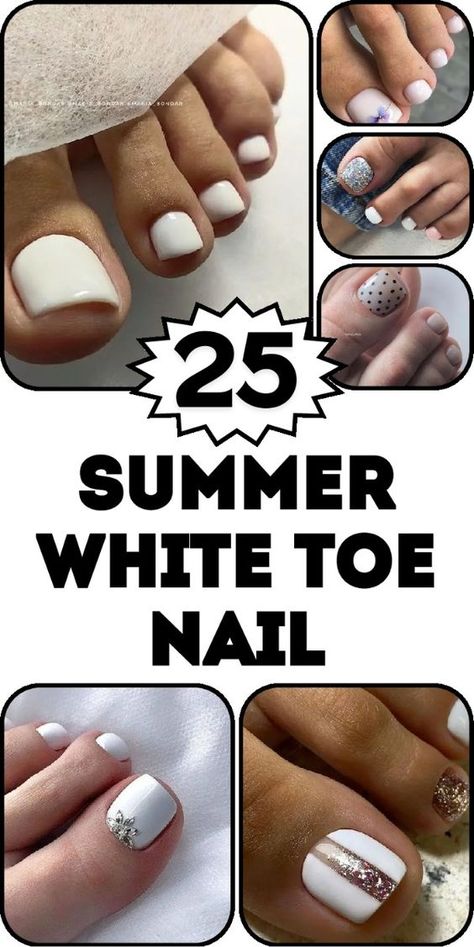 Summer is the perfect time to flaunt trendy and stylish toenail designs. Whether you're lounging on the beach or rocking open-toed sandals, beautifully adorned toenails can elevate your summer style. Instead of the typical colors, why not embrace the elegance of white? In this article, we delve into stunning white summer toenail designs that are both chic and versatile. Explore the world of white pedicures and discover inspiring ideas to keep your toes looking fabulous all summer long. White Pedicures, White Pedicure Toenails, White Pedicure Ideas, Pedicure Ideas Summer 2024, White Toes Pedicure, Summer Toenail Designs, White Toenail Designs, White Toe Nail, White Toenail