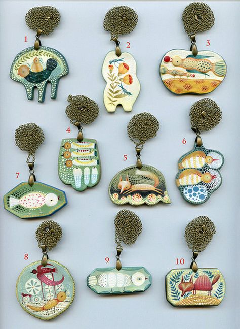 Illustration Ceramic Pendants, Hand Painted Necklace, Paper Clay, Ceramic Jewelry, Contemporary Jewellery, Enamel Jewelry, Unique Necklaces, Handmade Ceramic, Bling Bling