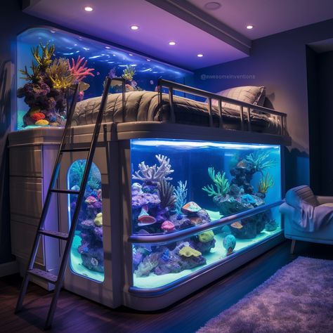 Love this bed 😍🙌 - Awesome Inventions Aquarium Bedroom, Cool Bedrooms, Amazing Beds, Cool Beds For Kids, Cool Bed, Awesome Inventions, Loft Bed Plans, Amazing Bedroom Designs, Dream Bedroom Inspiration