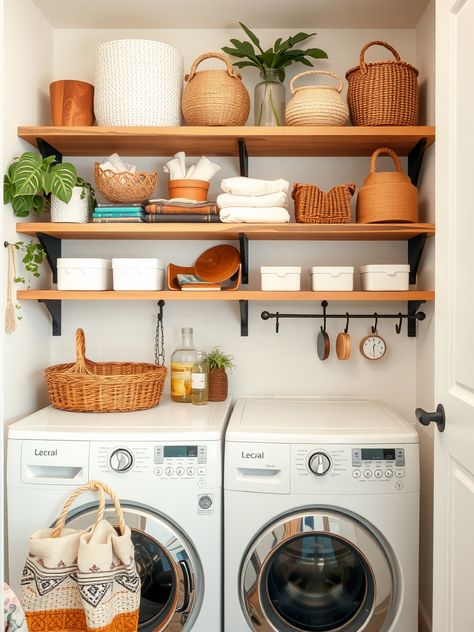 15 Creative Boho Style Laundry Room Decor Ideas 4 Boho Laundry Room Decor, Bohemian Laundry Room, Boho Laundry Room, Vibrant Curtains, Laundry Room Inspo, Boho Laundry, Bohemian Light Fixtures, Laundry Room Decor Ideas, White Laundry Rooms