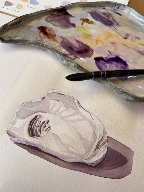 Oyster Watercolor Tutorial, How To Paint Oyster Shells On Canvas, Oyster Shells Diy, Mixing Paint Colors, Shells Diy, Pearl Paint, Paint Color Schemes, Learn How To Paint, Acrylic Painting Tutorials