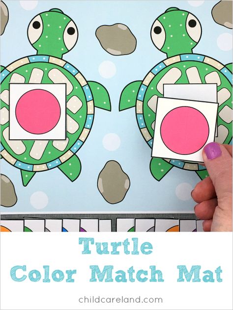 turtle color match for preschool and kindergarten Turtle Math Activities Preschool, Turtle Activities For Toddlers, Turtle Activities For Preschool, Turtle Activities, Matching Games For Toddlers, Roll And Cover, Nature Based Learning, Turtle Theme, Toddler Lessons