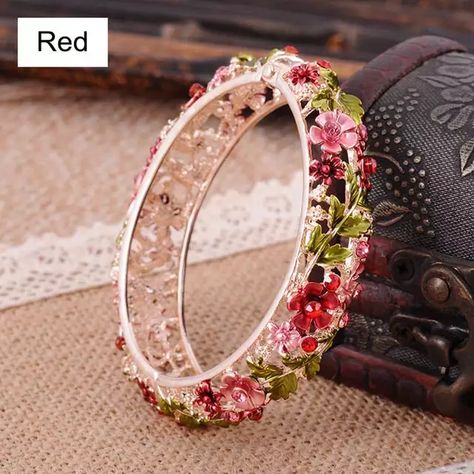 Online Shop Vintage Chinese Cloisonne Bracelets Jewelry Gold Plated Hollow Crystal Rhinestone Flower Enamel Bangle for Women | Aliexpress Mobile Memory Ring, Bracelet Holder, The Bangles, Bangle Jewelry, Enamel Bangle, Jewelry Bracelets Gold, Rhinestone Flower, Fancy Jewellery, Fantasy Jewelry