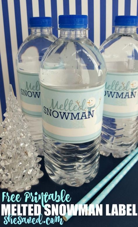 5 Free Melted Snowman Printable Labels - Printables 4 Mom Snowman Water Bottle, Schnee Party, Water Bottle Labels Free, Diy Water Bottle Labels, Snow Party, Snowman Party, Printable Water Bottle Labels, Water Bottle Labels Template, Printable Snowman