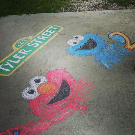 Sesame Street Birthday Party Ideas | Photo 21 of 24 | Catch My Party Sesame Street Birthday Party Ideas Boy, Sesame Street Birthday Party Ideas, Street Chalk Art, Fun Chalk Art, Parking Spot Painting, Chalk Design, Sidewalk Chalk Art, Sesame Street Birthday Party, Sidewalk Art