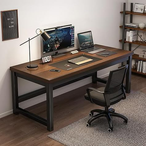 Amazon.com: Industrial Computer Desk, Rustic Wood and Metal Home Office Desk Workstation,Modern Simple Study Desk PC Work Table for Small Spaces(80x50x74cm(31x20x29in), Walnut) : Home & Kitchen Modern Computer Desk, Simple Desk, Stylish Desk, Home Office Storage, Wooden Design, Computer Table, Home Office Setup, Work Desk, Office Setup