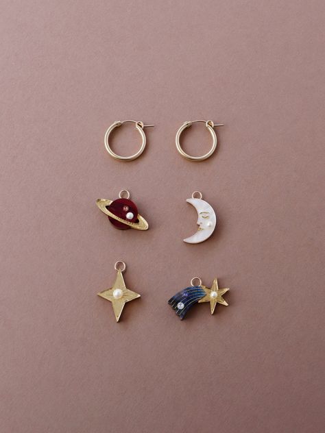 Saturn Charm, Sun Charm, Hoop Charms, Gold Filled Hoops, Wolf Moon, Moon Jewelry, Shooting Star, Moon Charm, Made In Heaven