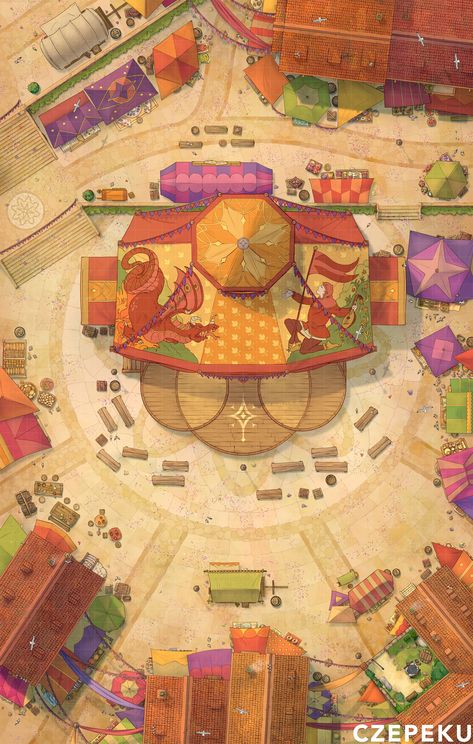 Once per year a grand festival is held in this market square. You can enjoy street food, good music and most of all, fun! Gridless Dnd Maps, Dnd Stage Map, Carnival Battlemap, Dnd Festival Map, Dnd Market Map, Festival Fantasy Art, Dnd Festival, Dnd Market, Festival Map