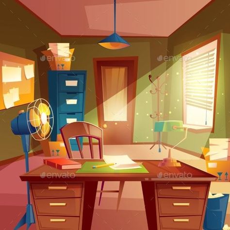 Vector Illustration of Working Space - Study Room for $8 - Envato #vector #VectorGraphics #background #VectorBackground #BackgroundDesign #graphicdesign #design #designcollection #graphics #BestDesignResources Study Room Interior, Detective Office, Room Cartoon, Business Cartoons, Study Room Design, Business Book, Table Cabinet, Interior Illustration, Game Background