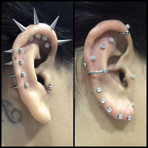 Got my piercings refreshed on my left and right ear  and switched it up a little bit! All piercings and jewellery from @industrie8bodypiercing   #piercings #spikes #industrie8 #industrie8bodypiercing All Piercings, Cool Ear Piercings, Cool Piercings, Cute Ear Piercings, Cute Piercings, Piercings Unique, Body Piercings, Piercing Tattoo, Body Piercing Jewelry