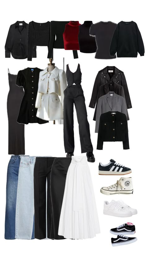 Wardrobe capsule casual Alternative Capsule Wardrobe, Edgy Capsule Wardrobe, Capsule Wardrobe Essentials, Wardrobe Capsule, Capsule Wardrobe Outfits, Elf Clothes, Dress Autumn, Capsule Outfits, Wardrobe Outfits