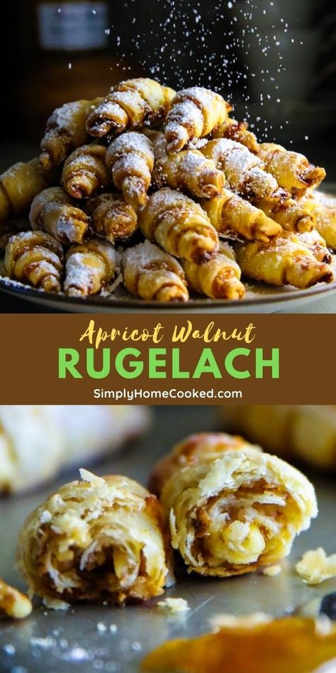 Rugelach Recipe Traditional, Bearclaw Recipe Easy, Rugelach Recipe Easy, Rugula Cookies Recipe, Ukrainian Cookies Recipe, Apricot Rugelach Recipe, Rugalech Recipes, Raspberry Rugelach Recipe, Recipes With Walnuts