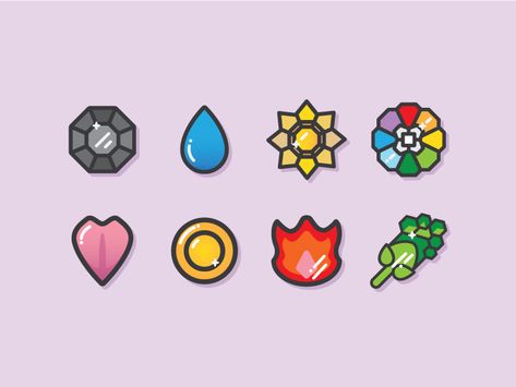 Pokemon Badges by Jaime Sparr on Dribbble Pokemon Badges Printable, Pokemon Badges Tattoo, Pokemon Gym Badges, Pokemon Badges, Gym Badges, Stickers Ideas, Pokemon Tattoo, Badge Design, Drawing Reference