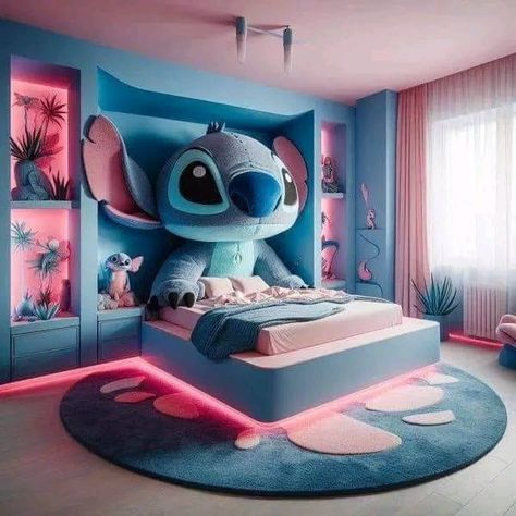 Bedroom Ideas Stitch, Stitch Bedroom Ideas For Teens, Lilo And Stitch Room Ideas, Disney Stitch Themed Room, Stitch And Angel Room Ideas, Stitch Nursery Ideas, Stitch Room Ideas, Stitch Rooms, Stitch Bedroom Ideas