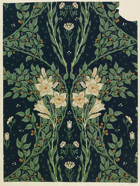 Wallpaper / England / 1902 / Walter Crane L Wallpaper, Walter Crane, White Lilies, Victoria And Albert, Arts And Crafts Movement, Victoria And Albert Museum, Woodblock Print, Art Plastique, Of Wallpaper