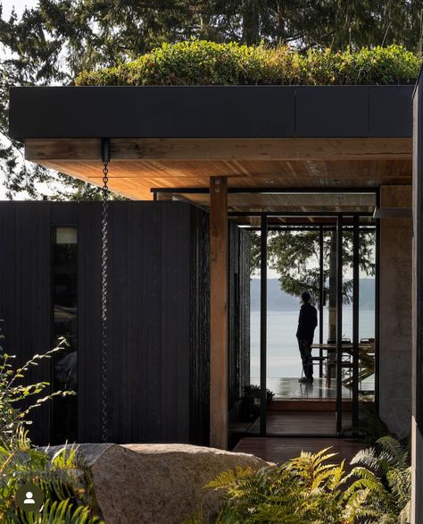 Cabin Green Roof, Roof Fence, House Mediterranean, Forest Setting, Cabin Exterior, The Woodlands, Puget Sound, Photo Vintage, Green Roof