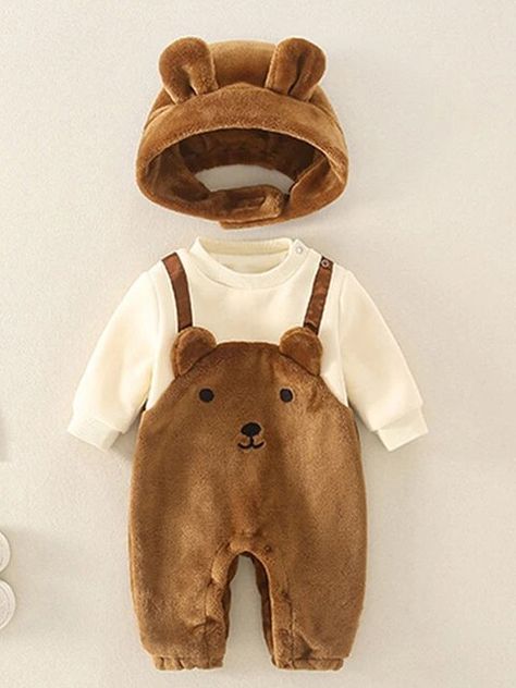 Peleles cálidos de invierno para bebé, ropa con capucha de oso de dibujos animados, Mono para recién nacidos, ropa de lana para niños, 0-12 meses - AliExpress Bear Outfit, Baby Vans, Cartoon Bear, Baby Warmer, Baby Boy Or Girl, Bear Design, Bear Cartoon, Baby Bear